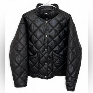 Women's Z Supply‎ Black Faux Leather Quilted Puffer Jacket Medium Modern Trendy